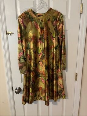 The Velvet Label Feather Print Swing Dress Size M Long Sleeve Boho Dress